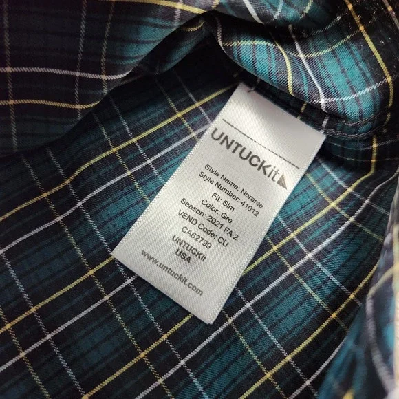 Untuckit Shirt Men Small Performance Slim Fit Green Plaid Norante Button Up - Picture 7 of 9
